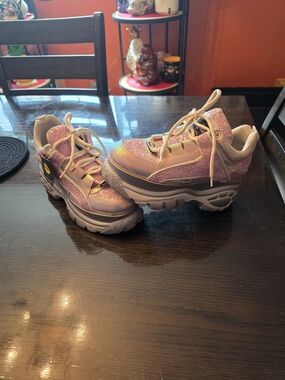 Glitter Platform Sneakers in Pink by Buffalo London Size 9